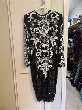 Vintage Beaded Long Sleeve Cocktail Dress